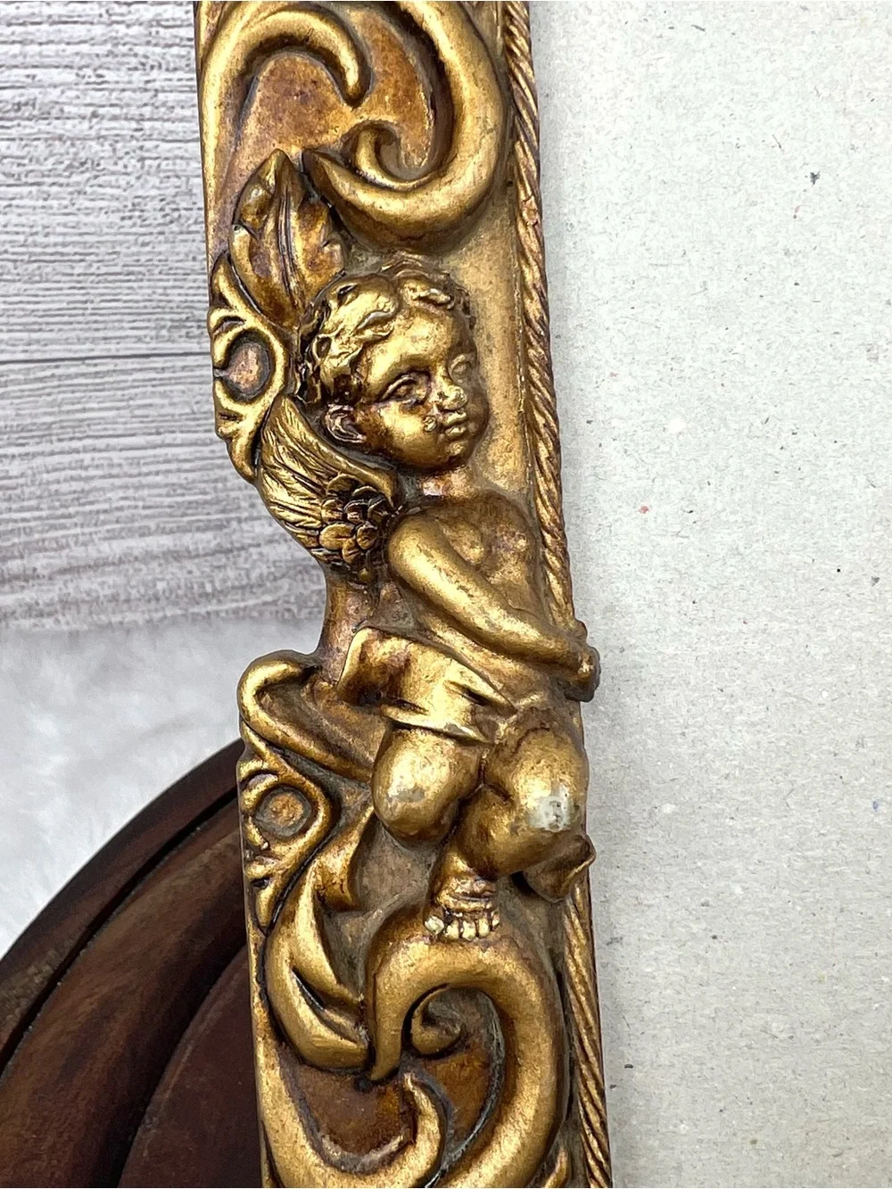 Vintage Gold Cherub Picture Frame Rococo Baroque Shell Filigree Angel 90s